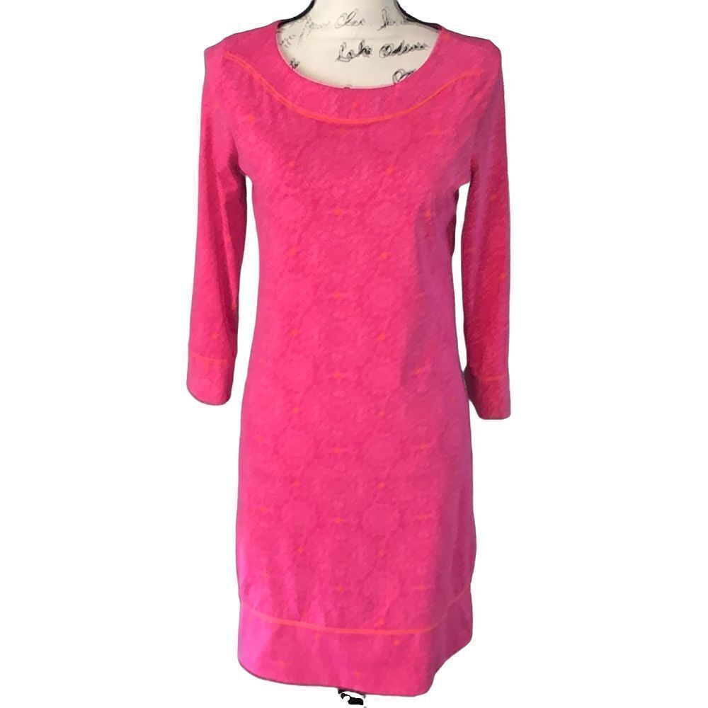 LANDS’ END hot pink & orange long sleeve sheath‎ dress XS